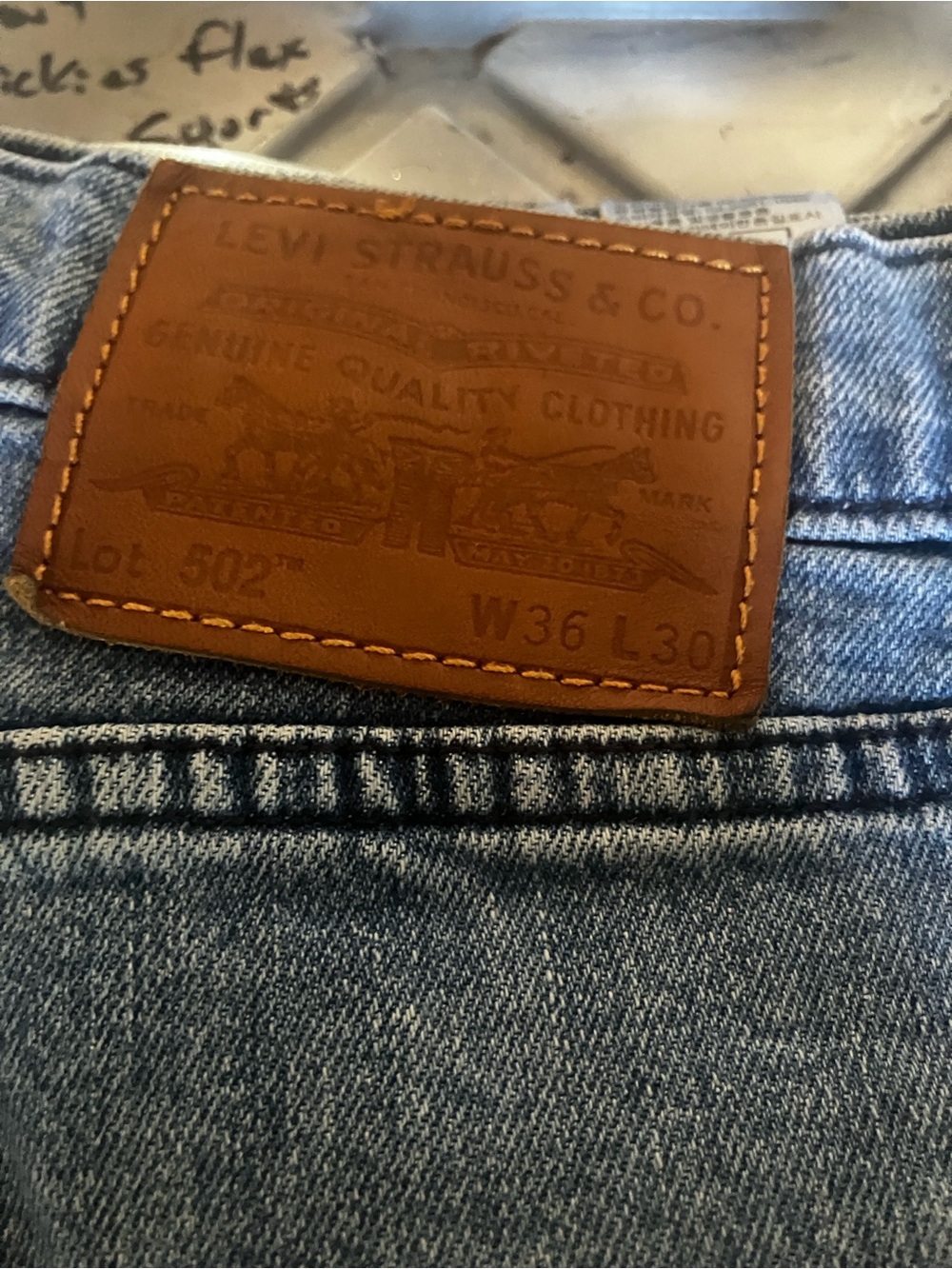 Levi's Men's 302 Light Blue Denim Shorts with Brown Leather Patch W36/L30